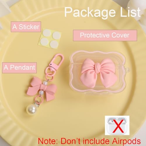 QLD COVER Compatible with Apple AirPods 3 Generation 2021 Case Cover, Cute 3D Bow Tie Design Shockproof Soft Clear TPU Kawaii Airpods 3 Protector with Keychain for Women Girls, Bow Pink - Image 2