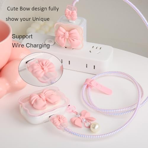 QLD COVER Compatible with Apple AirPods 3 Generation 2021 Case Cover, Cute 3D Bow Tie Design Shockproof Soft Clear TPU Kawaii Airpods 3 Protector with Keychain for Women Girls, Bow Pink - Image 4