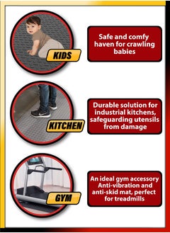 DBLEW 30 Square Feet Anti Fatigue Non Slip Grip Mat Gym Treadmill Spinning Bike Cross Trainer Yoga Workouts Garage Fitness Home Exercise Industrial Kitchen Floor Protection Kids Baby Toddlers Safety Rug  - Image 3