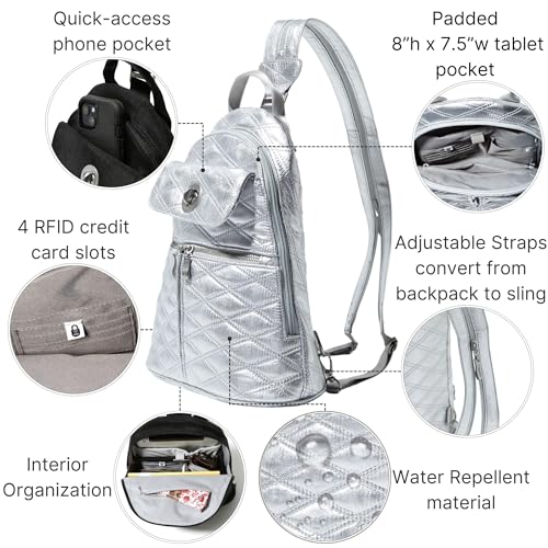 Baggallini Naples Convertible Backpack - Travel Sling Crossbody - 12" Nylon Handbag w/ RFID & Padded Tablet Sleeve - Image 3