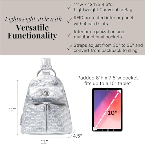 Baggallini Naples Convertible Backpack - Travel Sling Crossbody - 12" Nylon Handbag w/ RFID & Padded Tablet Sleeve - Image 4