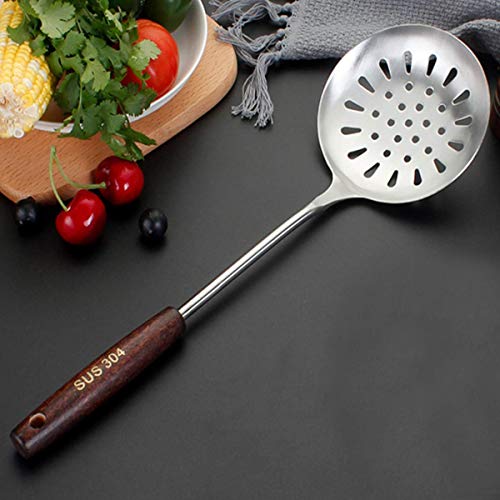Leeonz Skimmer Slotted Spoon,304 Stainless Steel Slotted Spoon, Handle Mesh Food Strainer Stainless Steel Colander with Hollow Handle Heat Resistant Cooking Tool,Silver/15.1Inch - Image 2