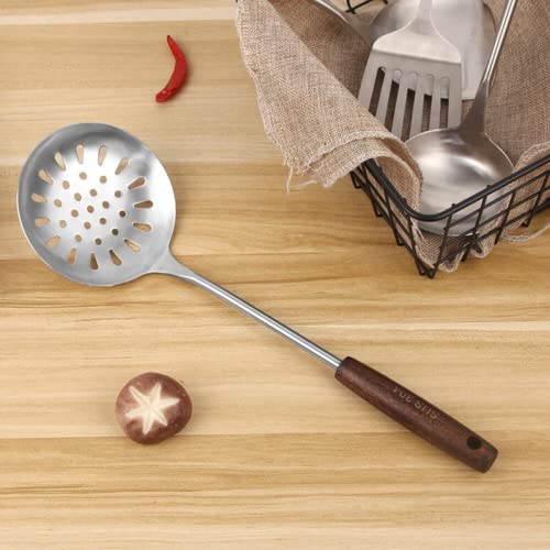 Leeonz Skimmer Slotted Spoon,304 Stainless Steel Slotted Spoon, Handle Mesh Food Strainer Stainless Steel Colander with Hollow Handle Heat Resistant Cooking Tool,Silver/15.1Inch - Image 1