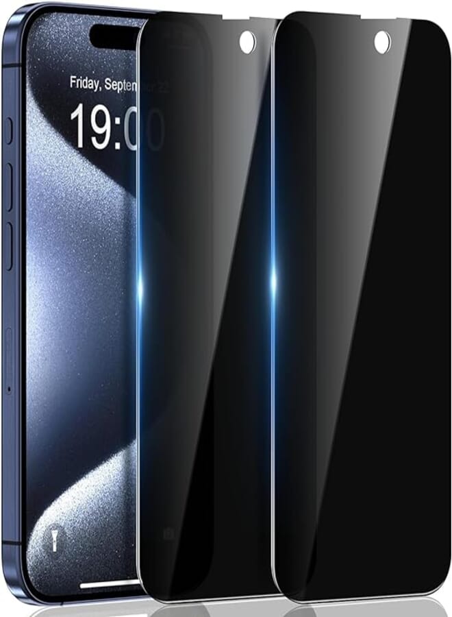 2 Pack Privacy Screen Protector for iPhone 15 Pro Max, Anti-Spy Special Tempered Glass Film, Anti-Scratch, Touch Sensitive, Bubble Free, Easy Installation 