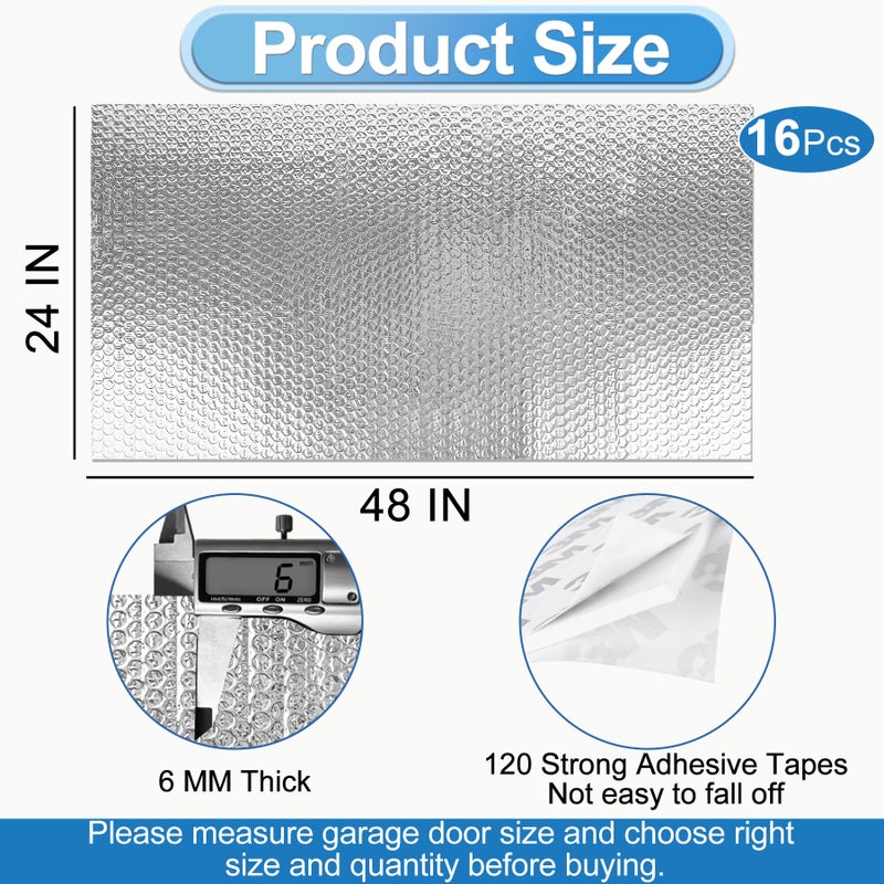 ToLanbbt Garage Door Insulation Kit 16P Double Bubble Window Heat Insulation Panels, 6MM 24" x 48" Reflective Aluminum Foil Summer/Winter Barrier Sheets with 120 Adhesive Tapes for Garage Attic Wall - Image 3