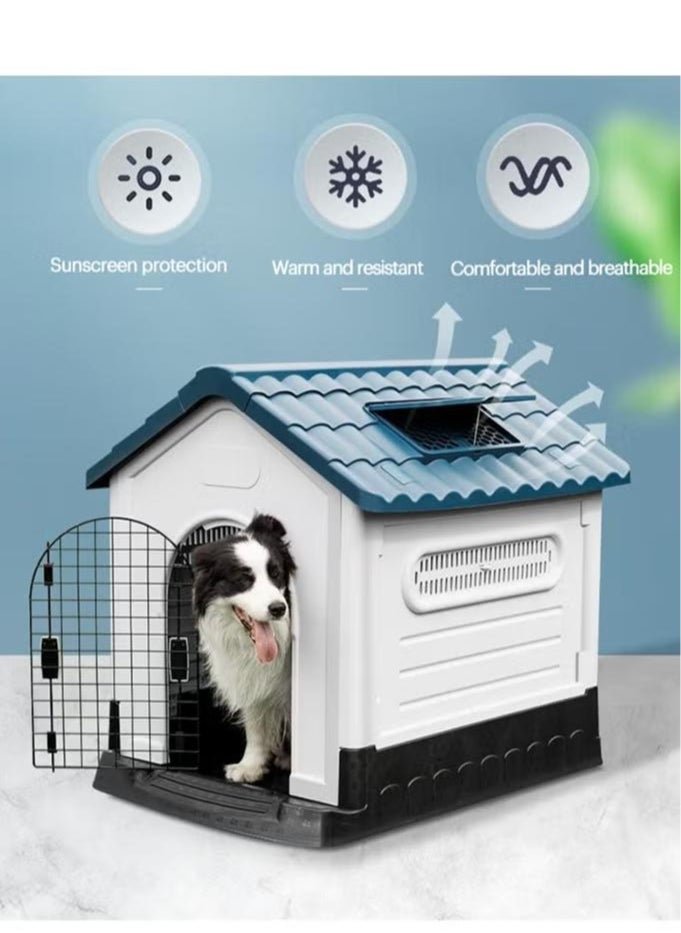 XiuWoo Dog House with Iron Gate Outdoor Plastic Dog House Water Resistant Pet House with Adjustable Skylight and Elevated Base for Small Dogs 68*57*66cm  - Image 5
