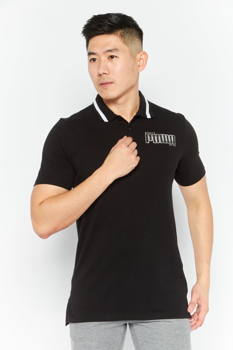 PUMA Men Sport Fit Brand Logo Short Sleeves Polo, Black  - Image 1