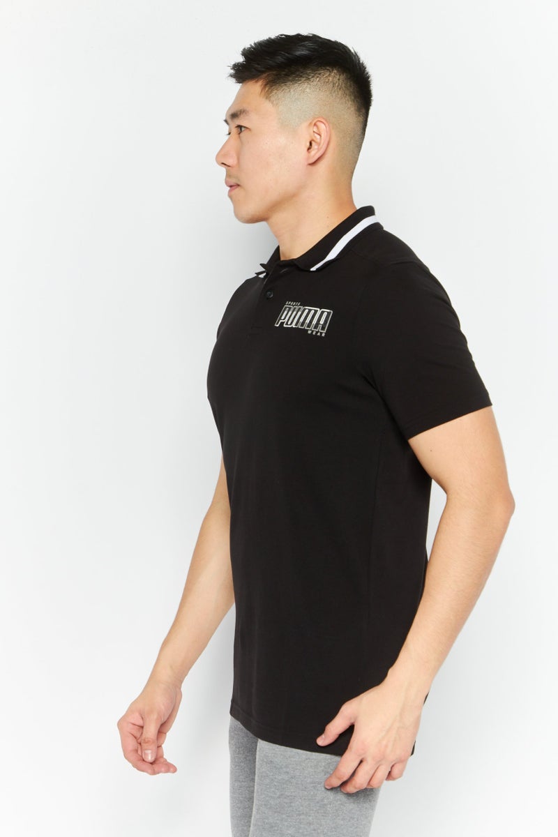 PUMA Men Sport Fit Brand Logo Short Sleeves Polo, Black  - Image 3