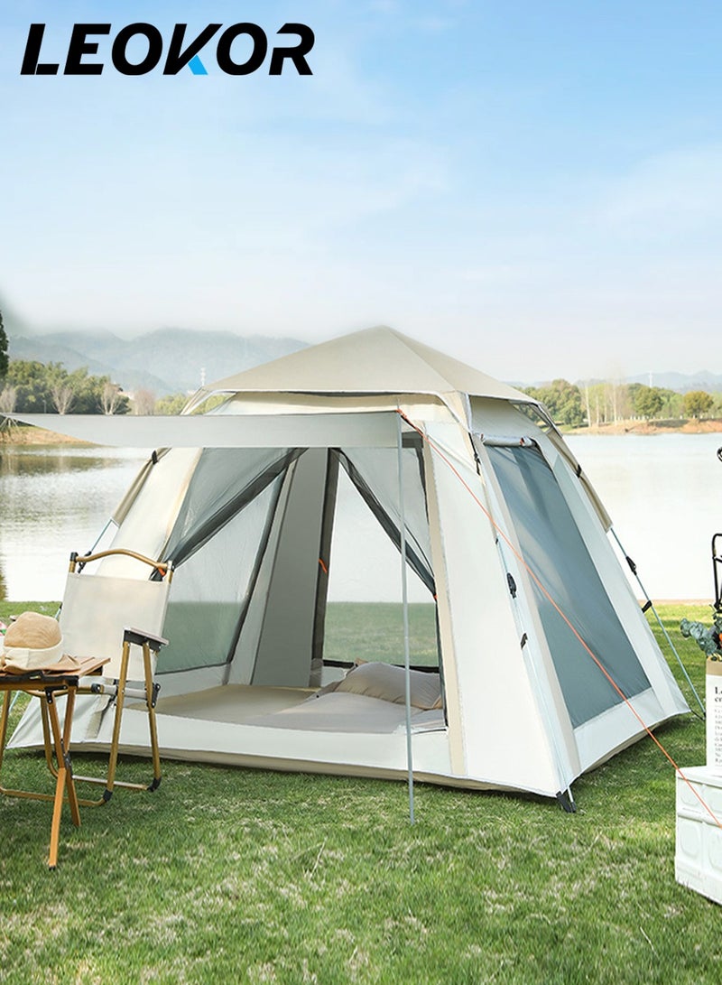 LEOKOR Camping Tent 3-5 Person, Outdoor Sports Travel Picnic Tent with Travel-Carry Bag, 2 Big Door/Floor-to-Ceiling mesh Window and 1 Dome mesh Window(Removable Top), Waterproof/Windproof Tent for Hiking Mountaineering, 210x210x145CM - Image 1