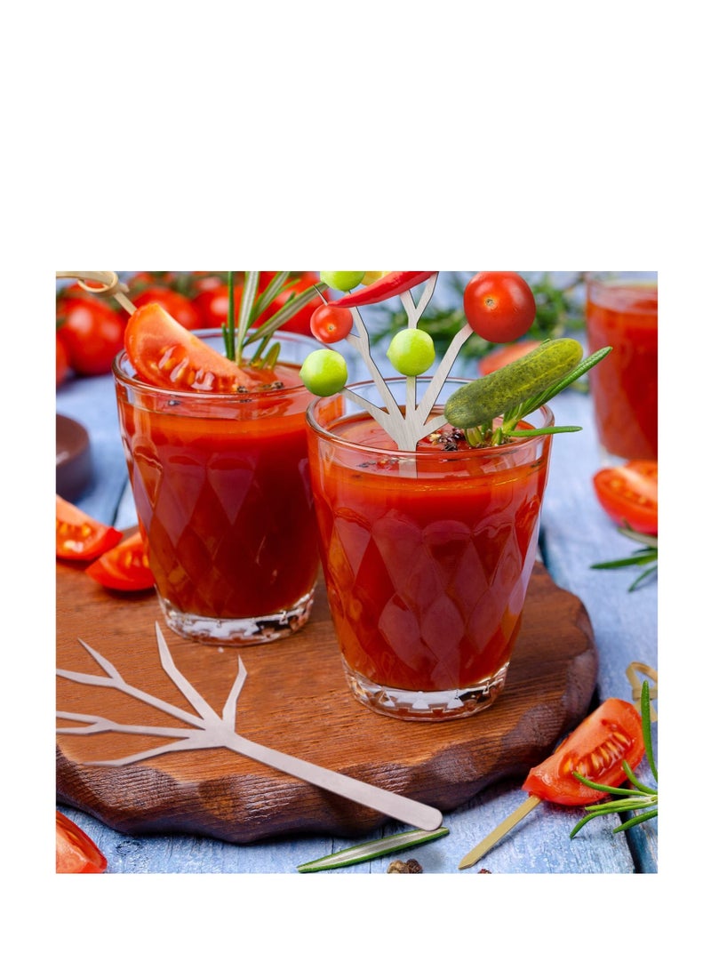 XiuWoo Stainless Steel Cocktail Toothpick, 2 Pcs Martini Drink Pick Stick, Silver Mary Tree Skewer Sticks, Metal Reusable with Holder, Gift Holder for Drinks Fruit - Image 3