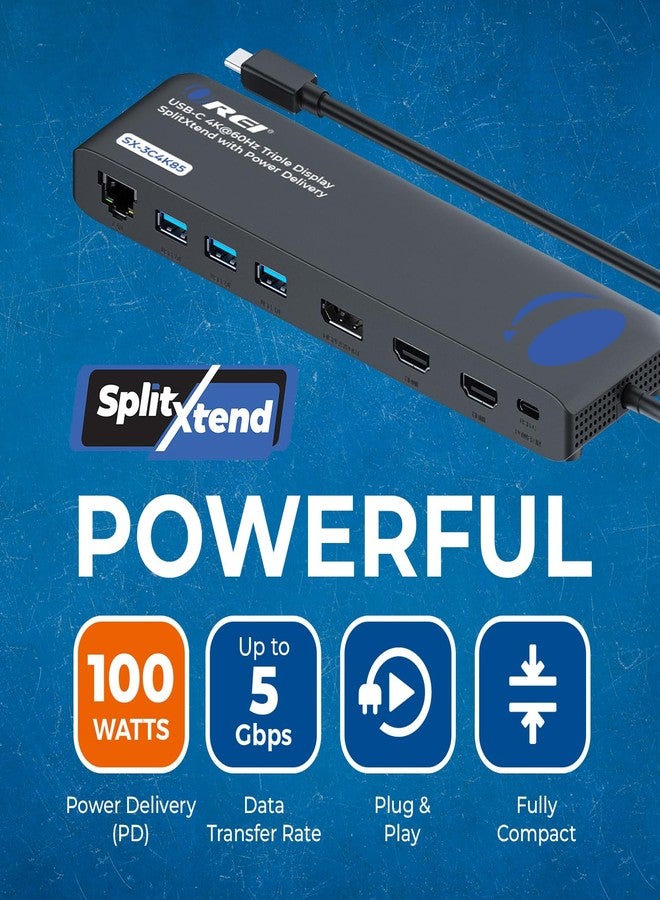 OREI USB-C Triple Monitor Docking Station Splitter - USB-C to 2× HDMI & 1× DisplayPort Adapter, 100W PD, Gigabit Ethernet, 4× USB2.0/3.0, microSD Reader - Windows & Mac Compatible - Image 4