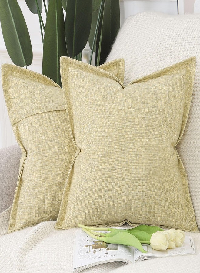 MADIZZ Set of 2 Linen Throw Pillow Covers with Broad Edge Soft Boho Decorative Pillow Cases for Sofa Bedroom Modern Pillow Shell 18x18 Inch Light Yellow - Image 1