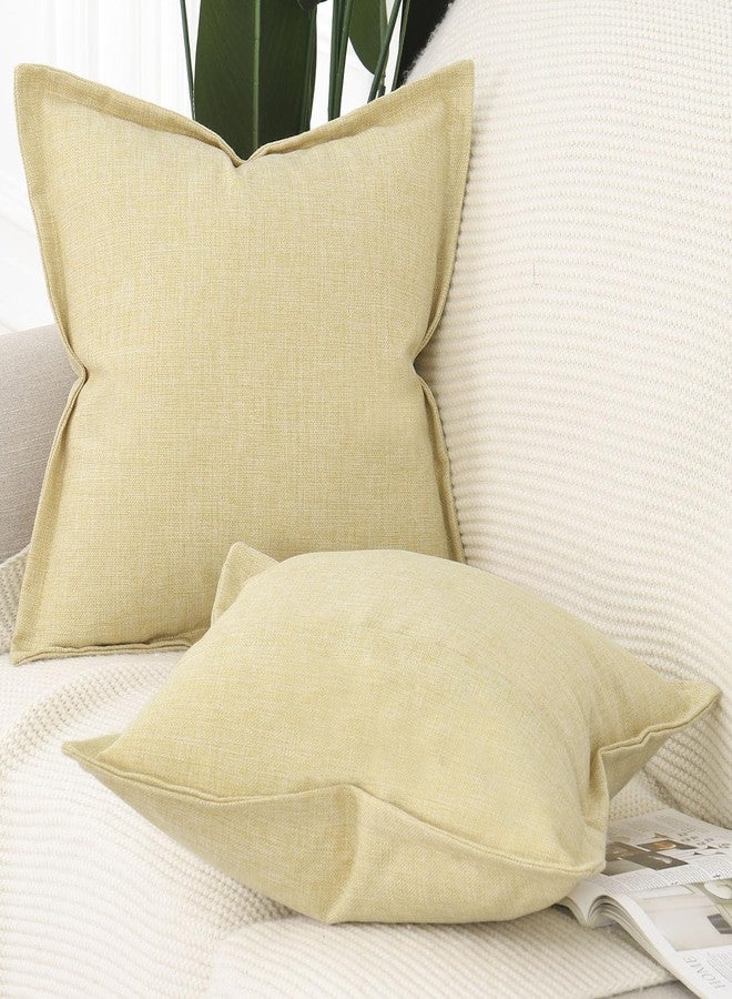 MADIZZ Set of 2 Linen Throw Pillow Covers with Broad Edge Soft Boho Decorative Pillow Cases for Sofa Bedroom Modern Pillow Shell 18x18 Inch Light Yellow - Image 2