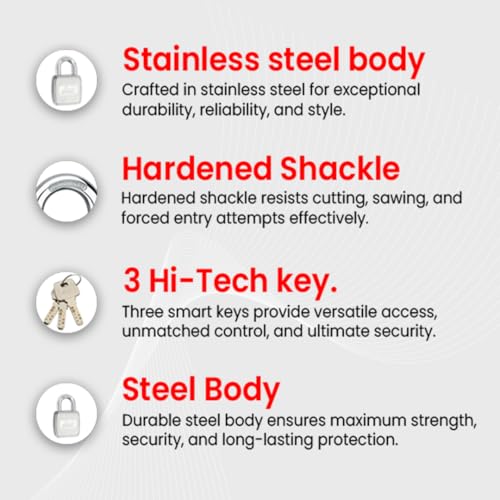 Link Hi-Tech 70MM Padlock|Stainless Steel Lock for Main Door, Office, Shop, Garage| Hardened Shackle, Silver Finish | Includes 3 Hi-Tech Keys | Rust-Resistant Security Lock | 15-Year Warranty - Image 5