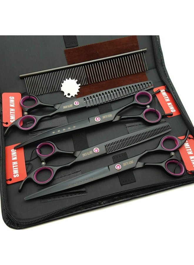 Smithking 8.0 Inches Professional Dog Grooming Scissors Set Straight & Thinning & Curved & Chunkers 4Pcs In 1 Set (With Comb) - Image 2