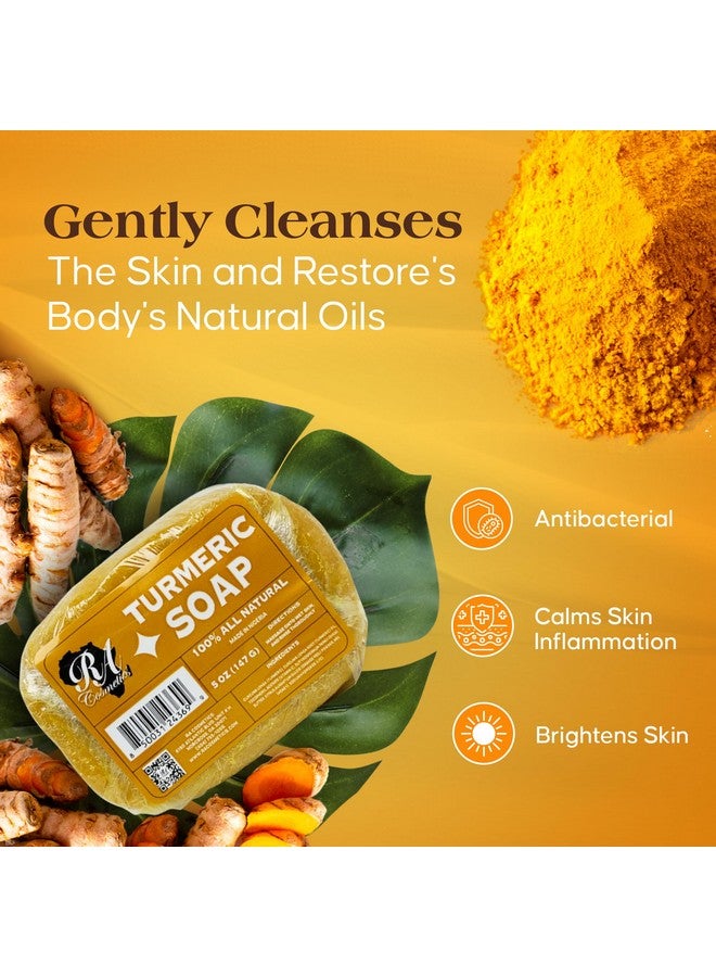 RA COSMETICS 100% Natural Turmeric Soap Bar for Face & Body - Handcrafted Cleansing Bar for Dark Spots, Brightening, Oil Control, and Exfoliation - Detoxifying, Chemical-Free Soap for All Skin Types - Image 4