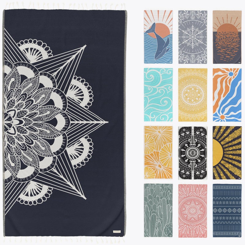 FESHKA Sand Free Turkish Beach Towel 37 x 67 Quick Dry Bath Towel Oversized Beach Blanket Lightweight for Travel  Made with 100 Organic Turkish Cotton  Frozen Navy