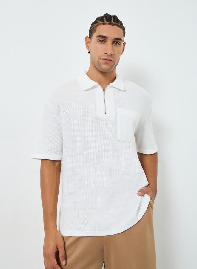 Styli Men Waffle Knit Quarter Zip Oversized Polo - Image 1