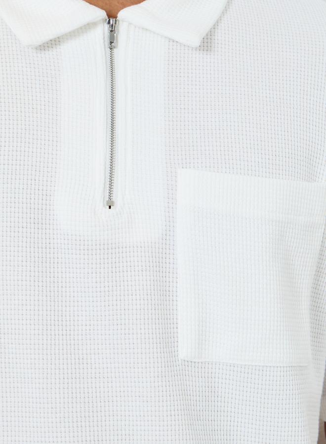 Styli Men Waffle Knit Quarter Zip Oversized Polo - Image 3