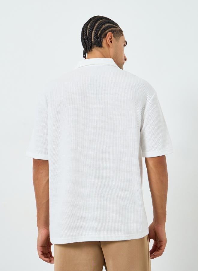 Styli Men Waffle Knit Quarter Zip Oversized Polo - Image 4