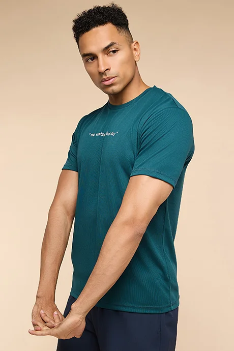 أر أند بي Typography Print T-Shirt with Crew Neck and Short Sleeves