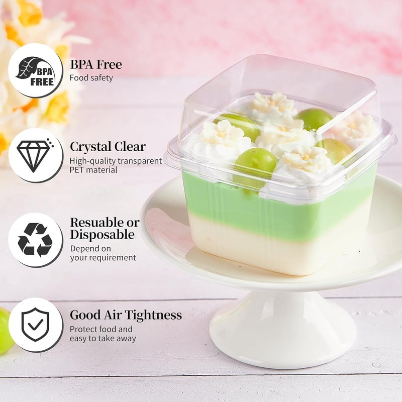 Kucoele 50 Pack 8 oz Plastic Dessert Cups with Lids and Sporks, Clear Square Cake Cups Dessert Containers for Pudding Parfait Fruit Yogurt and Shortcake - Image 3