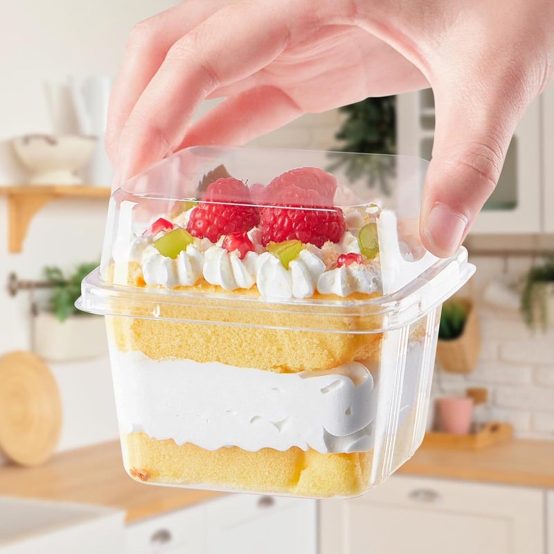 Kucoele 50 Pack 8 oz Plastic Dessert Cups with Lids and Sporks, Clear Square Cake Cups Dessert Containers for Pudding Parfait Fruit Yogurt and Shortcake - Image 5