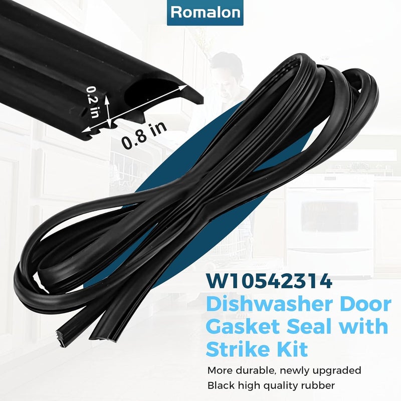 Romalon W10542314 Dishwasher Door Seal Gasket Strike（Improved version）by Fit for Whirl-pool AP5650274 PS5136129 W10284090 8268888 black - Image 2