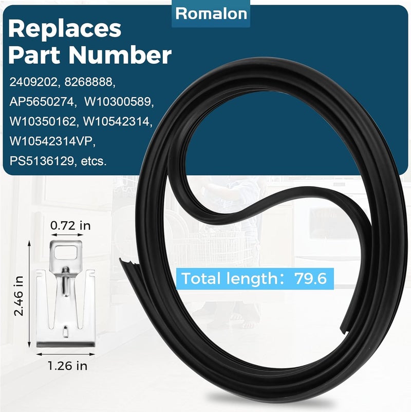 Romalon W10542314 Dishwasher Door Seal Gasket Strike（Improved version）by Fit for Whirl-pool AP5650274 PS5136129 W10284090 8268888 black - Image 4