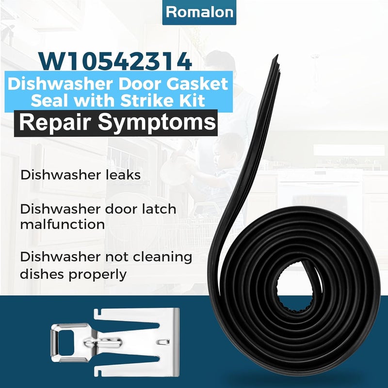 Romalon W10542314 Dishwasher Door Seal Gasket Strike（Improved version）by Fit for Whirl-pool AP5650274 PS5136129 W10284090 8268888 black - Image 3