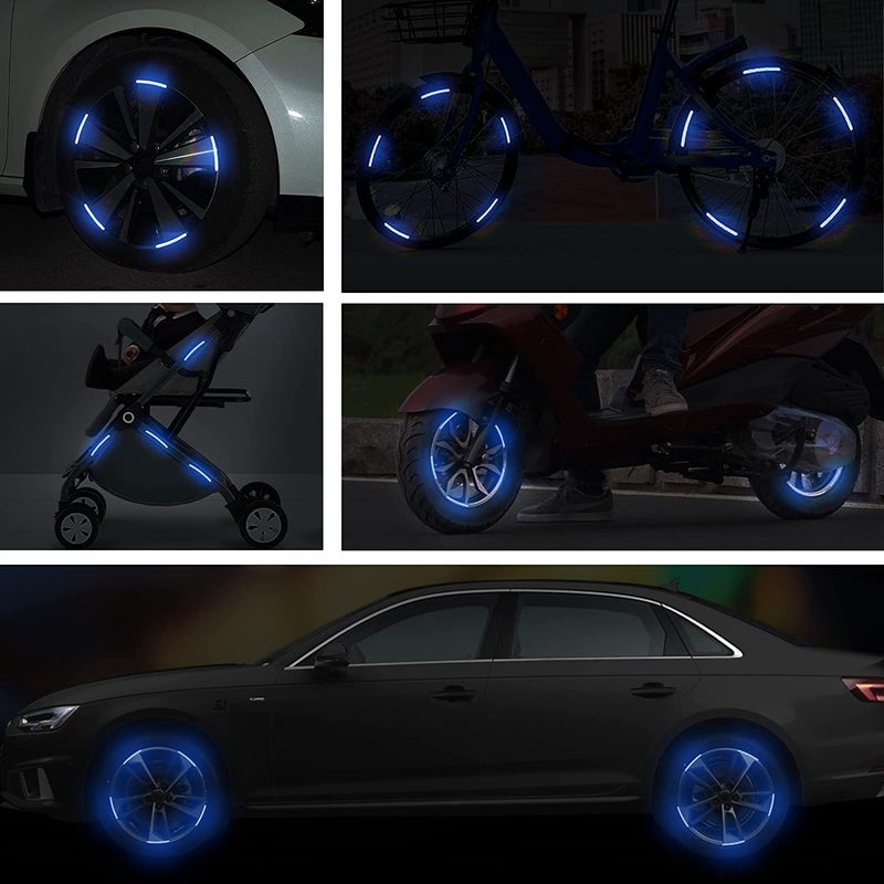 IDEA CHASERS Reflective Car Wheel Hub Stickers – Luminous Tire Rim Stripes for Safety & Decoration - Reflective Wheel Rim Stickers Night Reflective Tape -Universal Fit for Cars (Blue - 20 Pcs) - Image 4