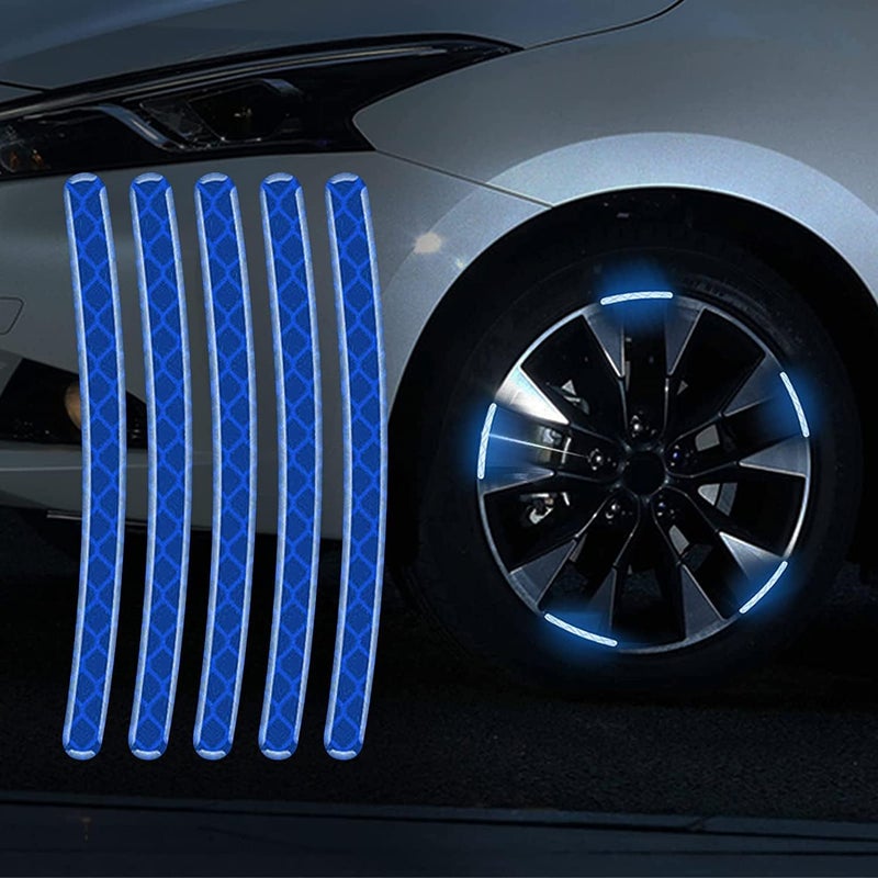IDEA CHASERS Reflective Car Wheel Hub Stickers – Luminous Tire Rim Stripes for Safety & Decoration - Reflective Wheel Rim Stickers Night Reflective Tape -Universal Fit for Cars (Blue - 20 Pcs) - Image 1