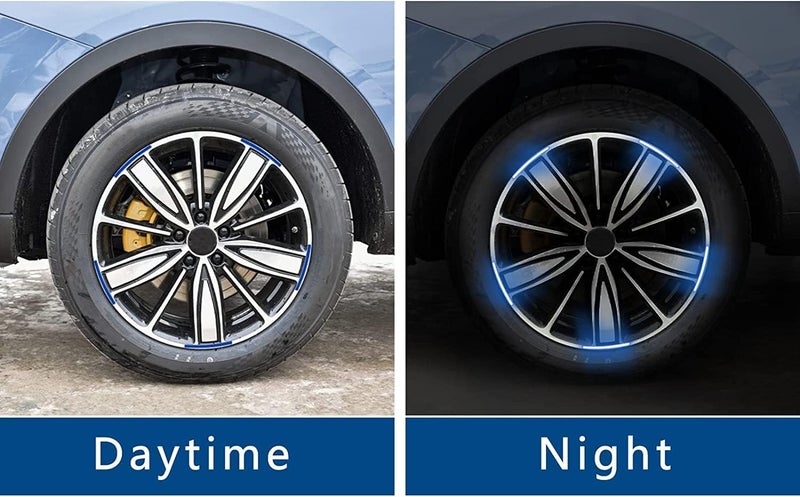 IDEA CHASERS Reflective Car Wheel Hub Stickers – Luminous Tire Rim Stripes for Safety & Decoration - Reflective Wheel Rim Stickers Night Reflective Tape -Universal Fit for Cars (Blue - 20 Pcs) - Image 2