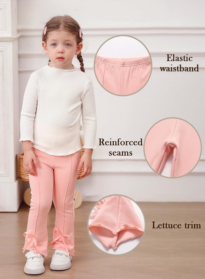 VZF Toddler Girl Flare Pants Cotton Bell Bottoms 2 Pack Solid Girls Flare Leggings Elastic Waist Trousers, Pink + Black, 5-6T - Image 4