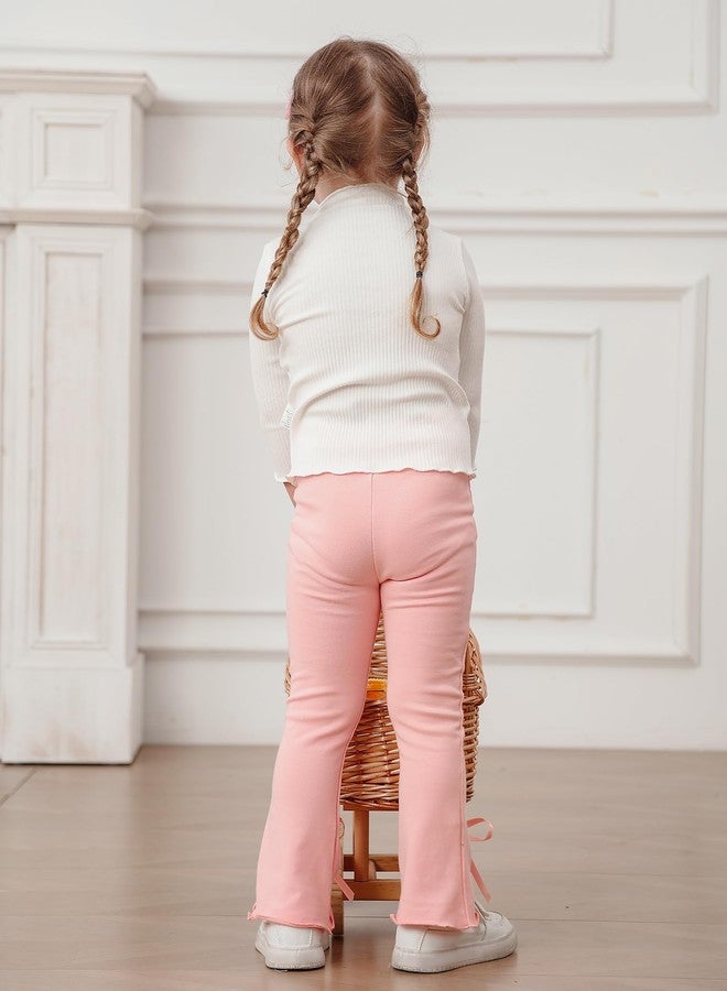VZF Toddler Girl Flare Pants Cotton Bell Bottoms 2 Pack Solid Girls Flare Leggings Elastic Waist Trousers, Pink + Black, 5-6T - Image 3