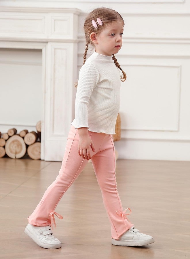 VZF Toddler Girl Flare Pants Cotton Bell Bottoms 2 Pack Solid Girls Flare Leggings Elastic Waist Trousers, Pink + Black, 5-6T - Image 2