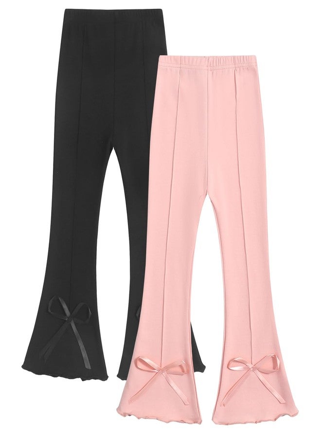 VZF Toddler Girl Flare Pants Cotton Bell Bottoms 2 Pack Solid Girls Flare Leggings Elastic Waist Trousers, Pink + Black, 5-6T - Image 1