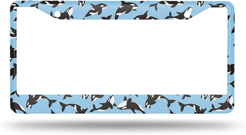 Beabes Killer Whales Pattern License Plate Frame - Blue Car Tag Cover - Image 2