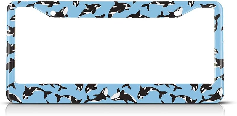Beabes Killer Whales Pattern License Plate Frame - Blue Car Tag Cover - Image 1