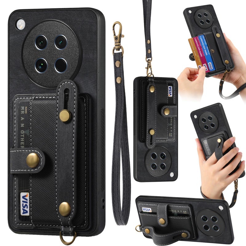 HuHa Case Cover For OPPO Find X8s Retro Cross Wristband Wallet Leather Back Phone Case(Black) - Image 1