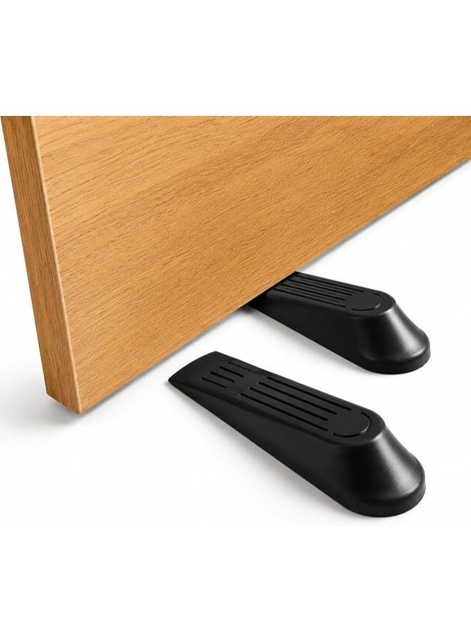 2 Pieces Door Stopper Wedge Non Slip Door Stop Heavy Duty Floor Door Holder Rubber Door Jam For Home Office Classroom Hotel Safety Door Stopper Black - Image 1