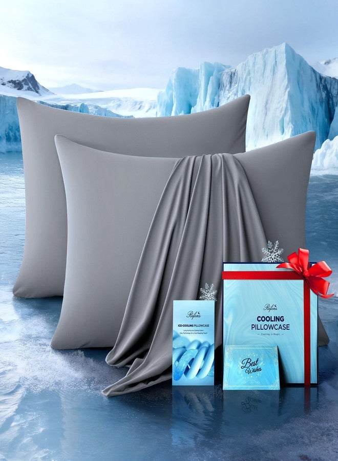 Rifens Ultra-Chill Cooling Pillowcase Set of 2 for Hot Sleepers, Softer Than Silk Pillow Cases for Protecting Hair & Skin, Breathable Bed Pillow Covers w/ Zipper, Gifts for Women & Men (Light Gray, Standard) - Image 1