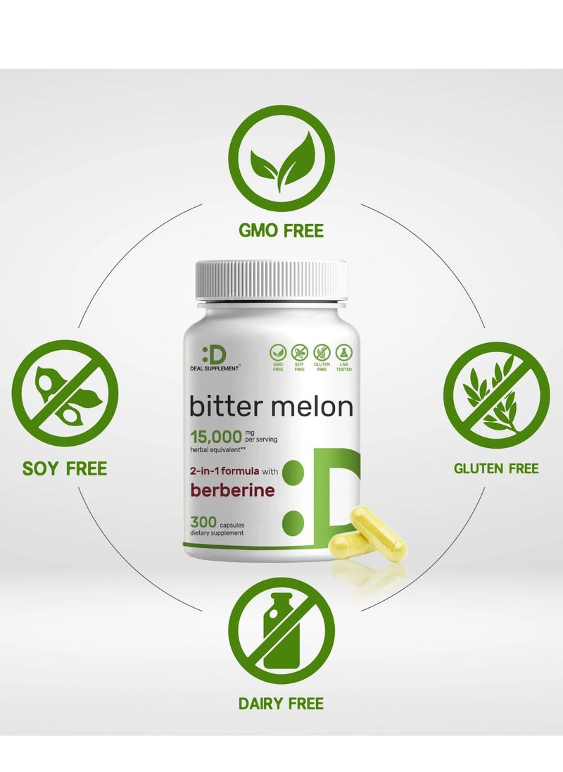 DEAL SUPPLEMENT - Bitter Melon 15,000mg Per Serving | 300 Capsules, with Berberine HCL | 15:1 Wild Bitter Melon Fruit Extract - Image 1