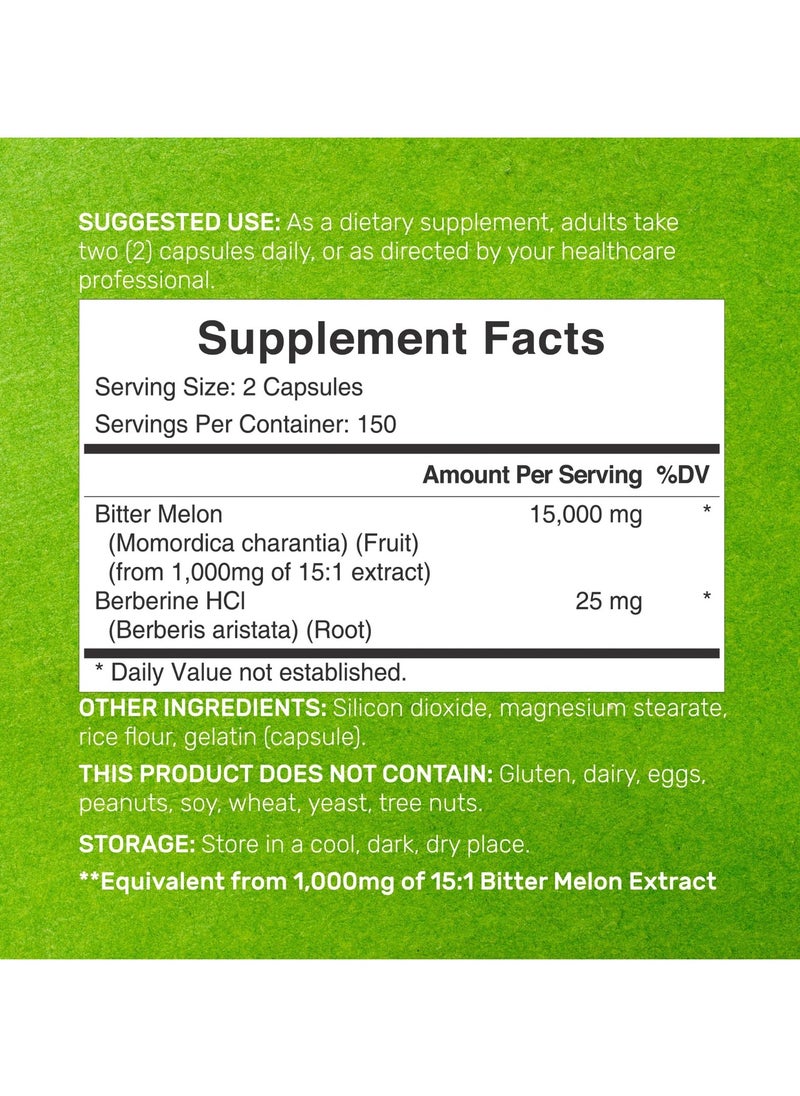DEAL SUPPLEMENT - Bitter Melon 15,000mg Per Serving | 300 Capsules, with Berberine HCL | 15:1 Wild Bitter Melon Fruit Extract - Image 1