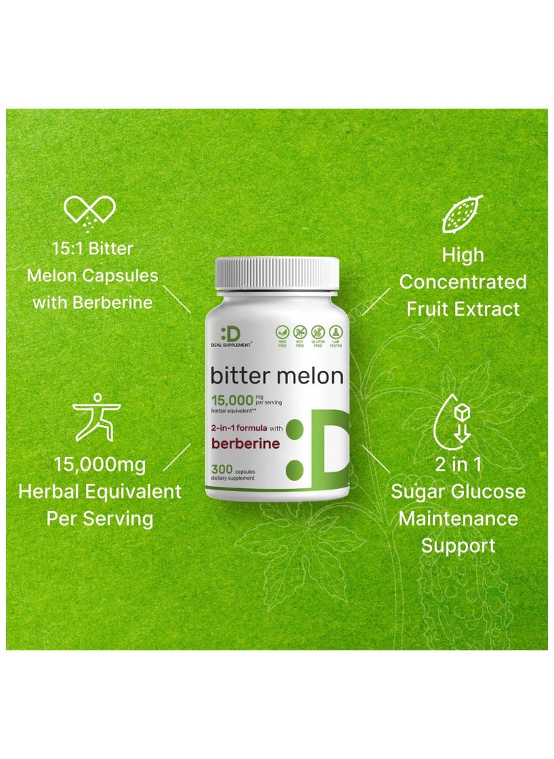 DEAL SUPPLEMENT - Bitter Melon 15,000mg Per Serving | 300 Capsules, with Berberine HCL | 15:1 Wild Bitter Melon Fruit Extract - Image 1