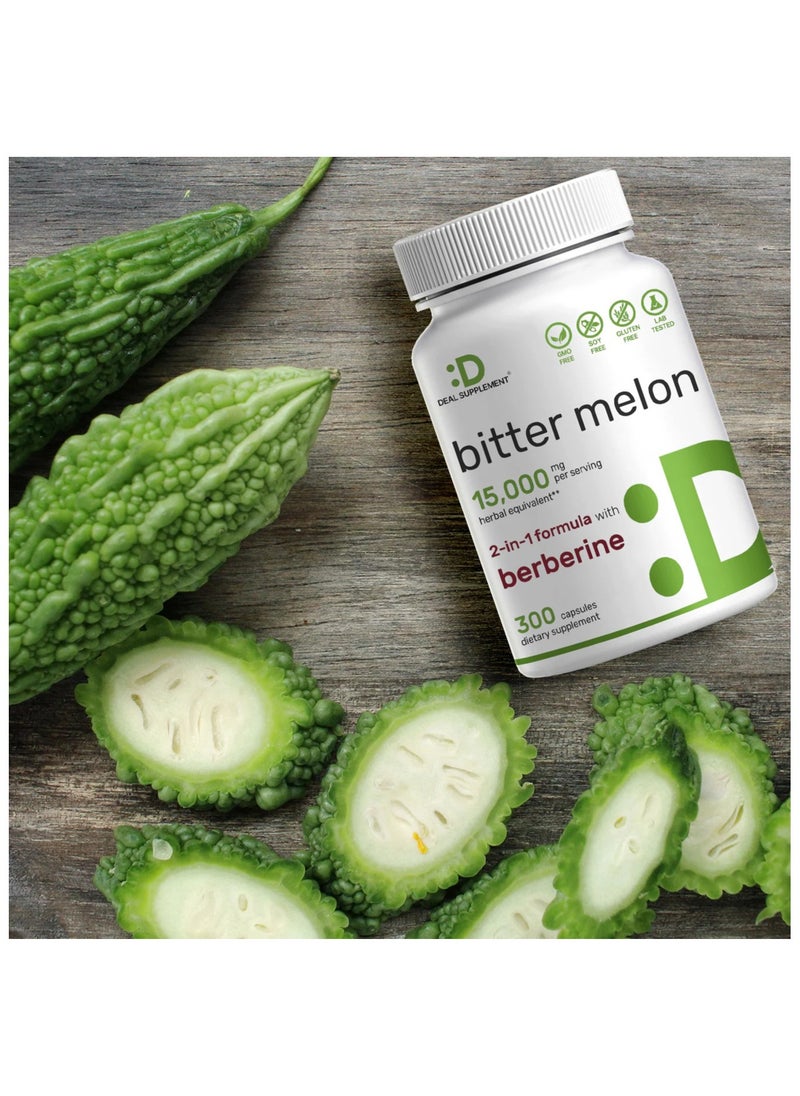 DEAL SUPPLEMENT - Bitter Melon 15,000mg Per Serving | 300 Capsules, with Berberine HCL | 15:1 Wild Bitter Melon Fruit Extract - Image 1