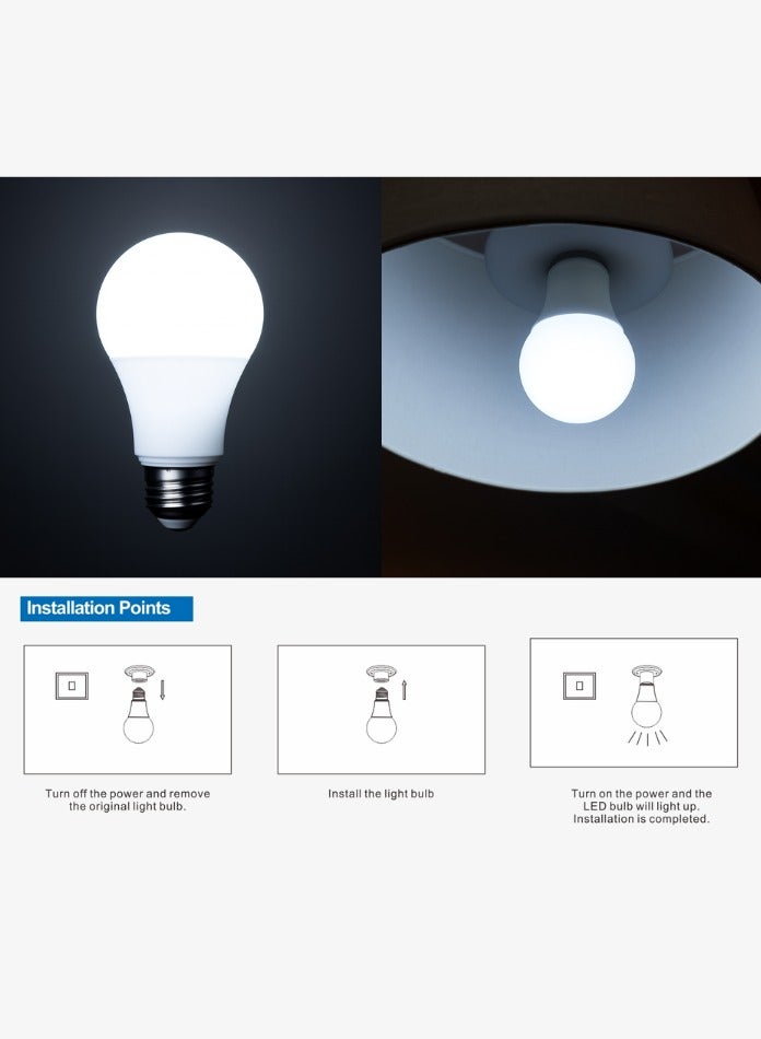 مودي مصباح LED MODI 12 وات E27 - مصباح LED موفر للطاقة، سطوع 1150 لومن، زاوية شعاع واسعة 200 درجة، أبيض بارد 6500 كلفن، عمر طويل 25000 ساعة، هيكل من الألومنيوم والبولي كربونات، مؤشر تجسيد اللون العالي ≥80 للإضاءة المنزلية والمكتبية - Image 2