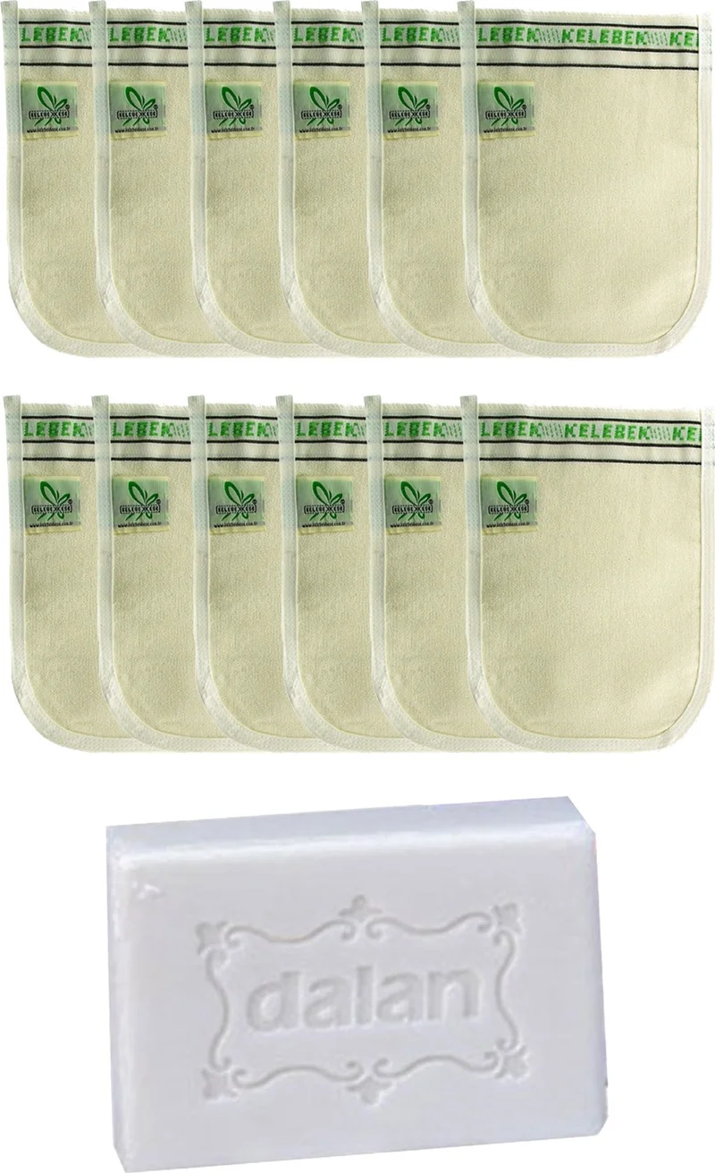 Kelebek - Invalid brand Extra Thick White Bath Bath Scrub 12 Pieces + Dalan Sultan Hamam Natural Bath Soap 200 gr