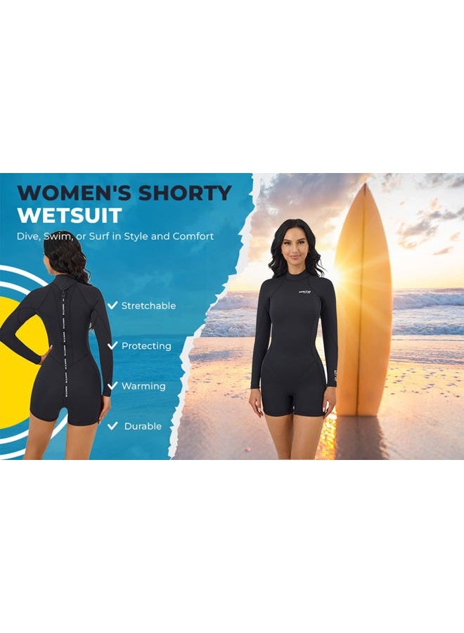 MWTA Womens Shorty Wetsuit, 2mm Neoprene Long Sleeve Swimsuit with Back Zip, Offers UV Protection, Wetsuit for Diving Snorkeling Swimming Surfing, Size 6 - Image 4