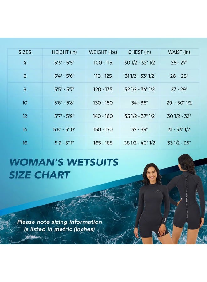 MWTA Womens Shorty Wetsuit, 2mm Neoprene Long Sleeve Swimsuit with Back Zip, Offers UV Protection, Wetsuit for Diving Snorkeling Swimming Surfing, Size 6 - Image 3